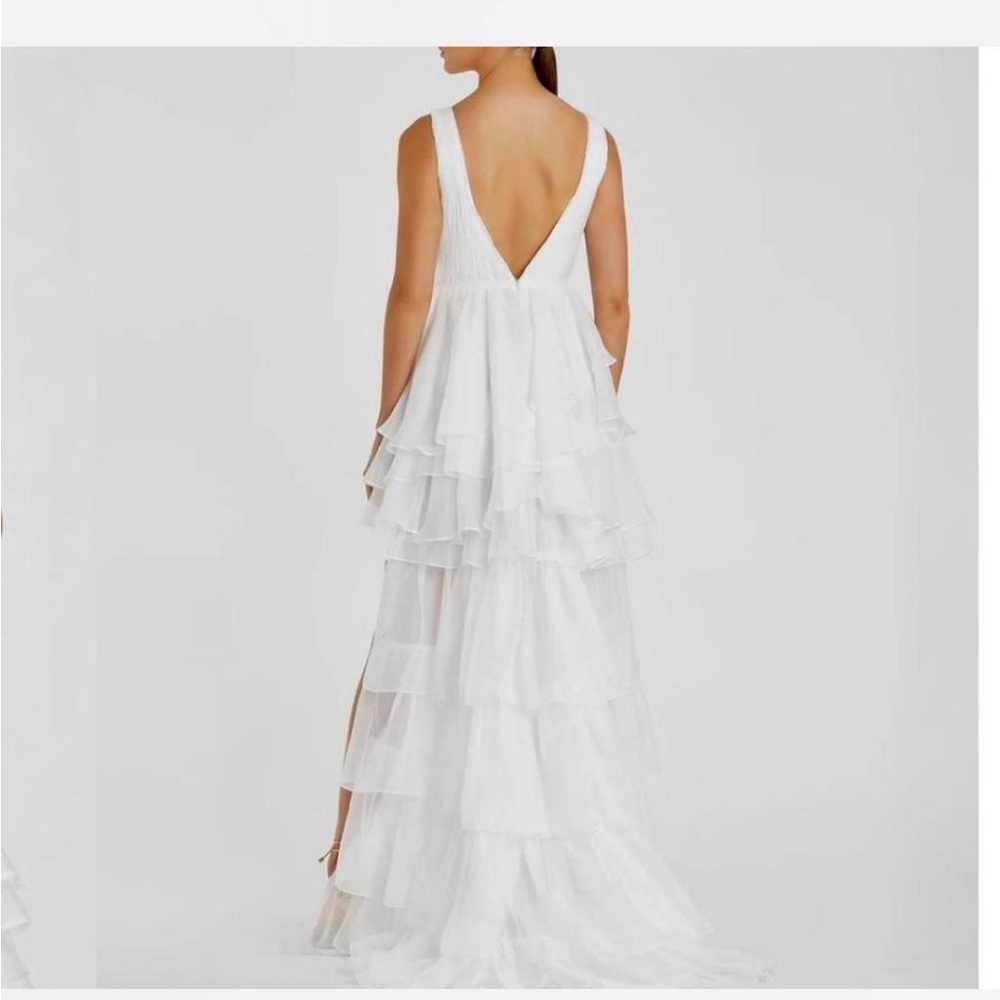 Mac Duggal White Backless Layered Dress